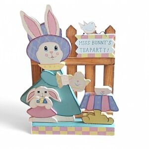Dan Dee VTG Wooden Miss‎ Bunny's Easter Tea Party Standing 3D Sign Shelf Sitter